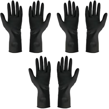 ZJIVQO 3 Pairs Reusable Microfiber Hair Dye Gloves, | Black Heavy Duty Rubber Gloves, Chemical Resistant Gloves, Anti-slip, Without Pungent Smell