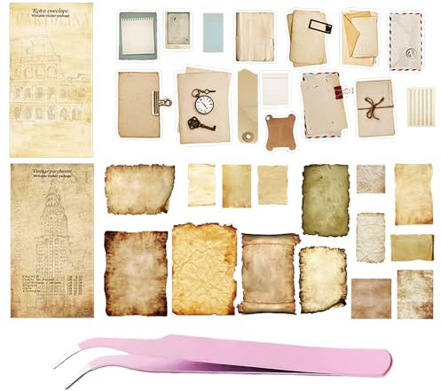 2 Paquetes de 90 Pegatinas para Scrapbook y Pinzas para Codo - Accesorios de Álbum de Recortes de Viaje Retro con Diseño Delgado