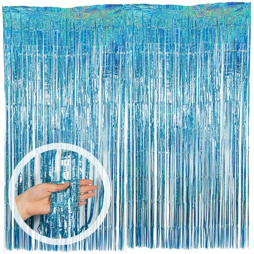 KUIZHEN Lametta Vorhang Hellblau Glitzer, 6 Stück Metallische Glitzervorhang Fringe 1m x 2m Lametta Vorhang Blau für Weihnachtsbaum Festivals Party Dekoration Neujahr