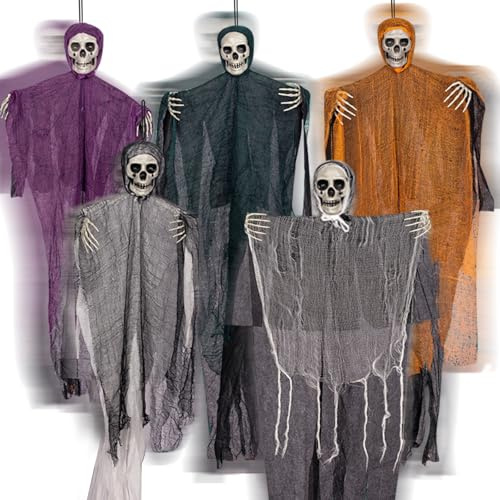 NLMWTI 5 Stück Halloween Deko Outdoor, 60 * 50cm Hängende Skelett Halloween, Halloween Deko Gruselig für Baum Garten Patio Rasen