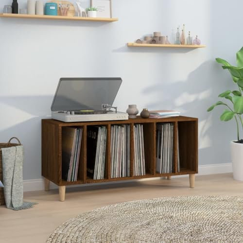 IKAYAA Mueble de Discos de Madera 100x38x48 cm, Tocadiscos de Vinilo Stand, Estantería CD, Mueble para Vinilos, Marrón Roble