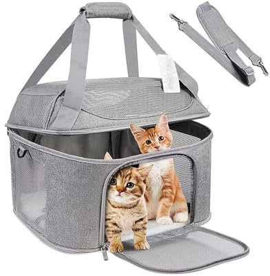 Transportbox Katze, Katzen Transportboxen mit Haustiernest, Faltbare Katzentasche Transporttasche, Hundetragetasche mit Einstellbar Schultergurt für Katzen Kleiner Hund Welpe, Airline Zugelassen
