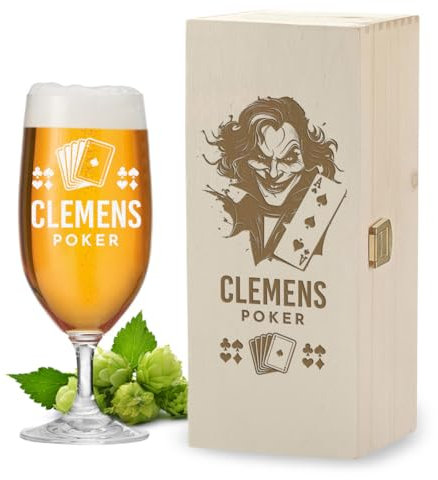polar-effekt Leonardo Pilstulpe 0,3 L + Holzkiste mit personalisierter Gravur - Geschenk für Männer, Vater, Biertrinker - Spülmaschinenfestes Bierglas mit Namen
