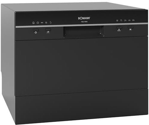 Bomann, Lave-Vaisselle Compact TSG7405-Noir, 6 Niveaux de Réglage, 5 Programmes, Design Élégant, Voyants LED, Ouverture Automatique de Porte, 47 dB, 220-240 V, Idéal pour Petites Cuisines, 20 kg