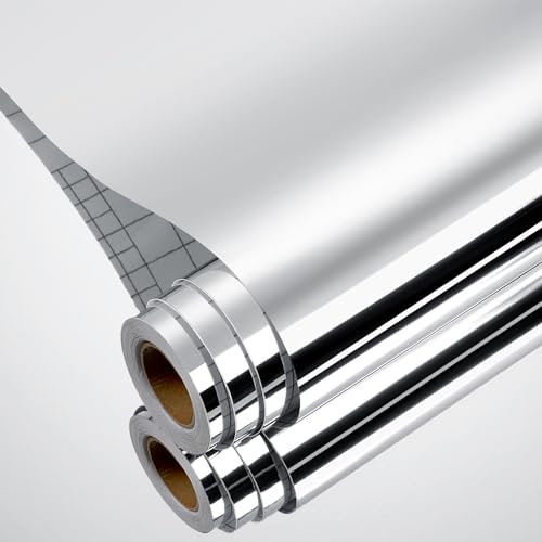 Yenhome Adesivo Specchio Carta Da Parati Pellicola Adesiva Specchio 40×300cm Cucina Armadio Adesivo per Metalli Pvc Rotolo Flessibile Frigorifero Pellicola Adesiva Effetto Specchi Bagno Lavabile