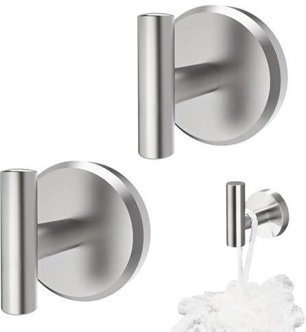 HUSOUE 2 PCS Suction Hooks for Bathroom, 304 Stainless Steel Sucker Hooks Vacuum Suction Cup Hook Holder Waterproof Towel Hook for Bathroom Kitchen Smooth Surface (Silver)