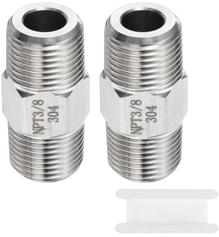 sourcing map 2pcs 304 Stainless Steel Hex Nipple 3/8 NPT Male x 3/8 NPT Male Straight Thread Pipe Fitting Extension Pipe Fittings Connector Adapter for Water Oil Gas Tub