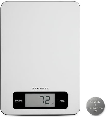 Grunkel BC-COOKXT, Báscula Digital de Cocina, 5 kg de Capacidad, Pantalla LCD, Acero Inoxidable