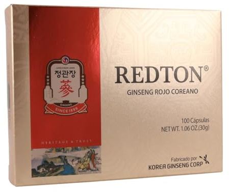 REDTON GINSENG PURO ROJO COREANO 100 CAPSULAS - Impulso natural de energía - 100% natural y sin aditivos - Enfoque y Vitalidad - Energía Física y Mental