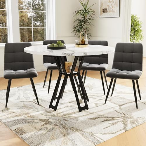 Gegtuon Esstisch 5 teilig für 4 Personen 100x76 cm, Rund Esstisch mit 4 Stühlen und Tisch, Modern Küchentisch mit Stühlen und Schwarz Tischbeine, Essgruppe für Küche Esszimmer Wohnzimmer, Grau C