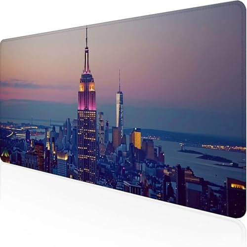 Blau Mauspad 1500x800x3mm, Gaming Mauspad Stadt Unterlage Schreibtisch with Stitched Edges Wassxerdicht Non-Slip Rubber Base Desk Mat für Pc, Büro Gaming Zubehör Laptop, Geschenke für Männer R-Z