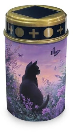 HUGS IDEA Luces solares de tumba de gato negro, luces solares de lavanda para tumba, impermeables, luces de camino al aire libre, jardín, ángel, jardín, adornos de jardín, linterna religiosa LED para