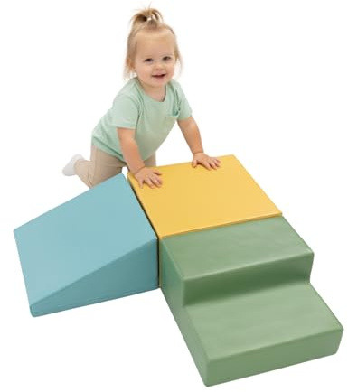 IGLU Soft Play 3 st mjuka byggstenar, motoriska färdigheter, jättebyggstenar, klättring, skumbyggstenar med halkskydd (Pastel Sea)