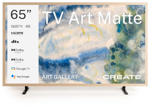 CREATE / TV Art Matte/Téléviseur Smart TV QLED 4K 65 Bois Clair/Écran antireflet, galerie d'art, Commande vocale, capteur de luminosité, Low Blue Light & Flicker Free, HDMI TM
