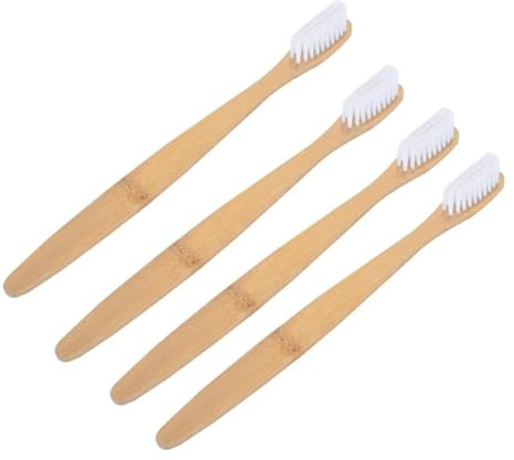 COLLBATH 4 Pièces brosse à dents au charbon de bambou brosse à dents en bambou boisée En bois