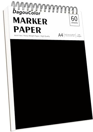 DagouColor Papel Marcadores de Alcohol, A4, 1 Pack, 60 Hojas (120 Páginas) Papel de Dibujo, Prevención de Fugas Papel Marcado Alcohol, Almohadilla de Dibujo Sin Acido para Artistas Adulto