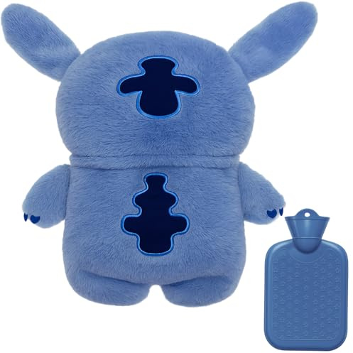 Fluffy Wärmflasche,Wärmflasche mit Bezug,Cartoon Heißwasserflasche für Kinder,Anime Wärmesack Kuscheltier,Abnehmbare und Waschbare Wärmesack,Wärmesack Weiches Plüsch für Erwachsene Kinder