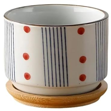 Vaso da fiori con vassoio in bambù, stile giapponese, in ceramica, mini vaso per piante grasse, bonsai, decorazione da giardino, ufficio e casa (viola)