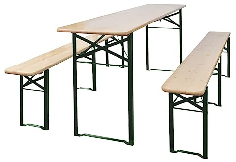 HaoChrymec Biertisch mit 2 Klappbaren Bänken aus Tannenholz, Wetterfest, Gartentisch Outdoor, Bartisch Outdoor, 220 x 46 x 75 cm