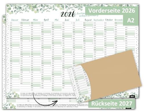 Timr Jahreskalender 2027 DIN A2 Wandkalender Eukalyptus Dots - tr389 | 12 Monate, Kalendarium 2026 auf der Rückseite, beidseitig bedruckt, 170 g/qm, 594 x 420 mm
