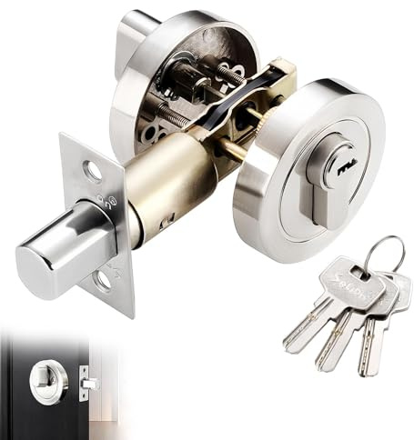 Single Cylinder Deadbolt, 35-50mm Round Security Lock with Key, Zinc Alloy Deadbolt Standard Size, Invisible Modern Door Locks, for Bathroom, Bedroom, Entrance Doors, Silver
