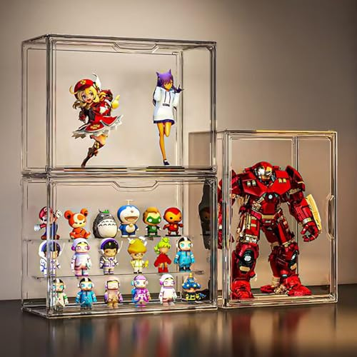 MADEHAY Caja de Exhibición de Acrílico Transparente, Vitrinas para Colecciones，Plexiglass Vitrina Expositora, 3 Pisos Vitrina de Muñecas con Puerta para Figuras Coleccionabl (1, 36x17x27cm)