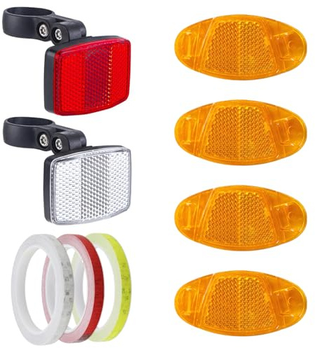 Xynovate 9 Pz Bicicletta Catarifrangente Forcella Catadiottro, Set di Riflettori per Raggi, Cat's Eye Posteriore Facili da Installare per Bici da Corsa, Accessori per Bicicletta