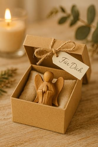 STUWU Holzengel handgeschnitzt 5 cm – jeder Engel EIN Unikat – natürliche Holzfigur als Schutzengel & Dekoration – liebevoll von Hand gefertigt