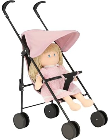 Dolls Pram Stroller Pushchair for Dolls, with Adjustable Handle Detachable Carry Cot Matching Changing Bag & Under-Seat Storage, Toy Baby Doll Travel System for Girls Ages 3+
