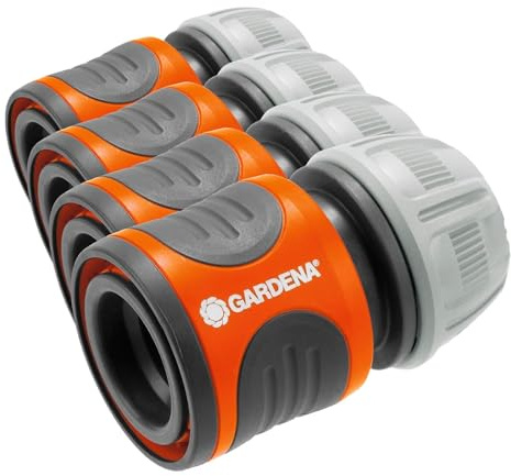 GARDENA Raccords d'Arrosage Rapide 13 mm (1/2) et 15 mm (5/8) : Raccord Enfichable de Début de Tuyau, Étanche, Rainures Encastrées Rainurées, Emballé (18215-20) (Lot de 4)