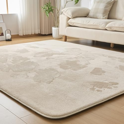 VK·LIVING 30mm Thick Premium Rug, High-Density Sponge Carpet 120x170 cm | Soft Medium Pile Non-Slip Area Rugs for Living Room Bedroom Kids Room Office, Beige,
