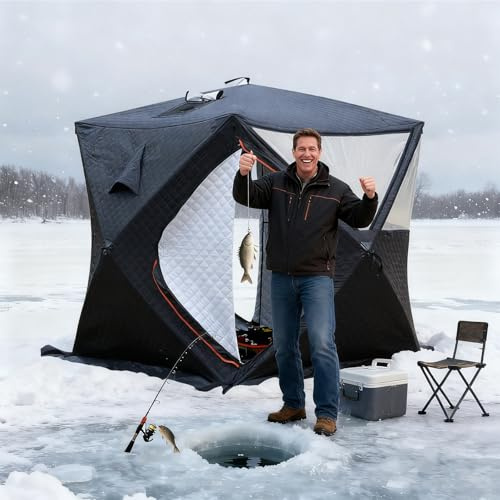 Portable Outdoor Sauna & Ice Shanty Tent for 3-4 People - Foldable Insulated Ice Fishing Shelter with Stove Jack, Waterproof All-Weather Pop-Up Camping Tent for Backyard or Lake Use Black