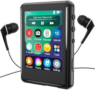 Tokemisc MP3-Player mit Bluetooth 5.3, 16 GB, Full Touchscreen, für Kinder, tragbares Musikgerät mit Lautsprecher, FM-Radio, E-Book, eingebauter Micro-SD-Kartensteckplatz, inklusive Kopfhörer