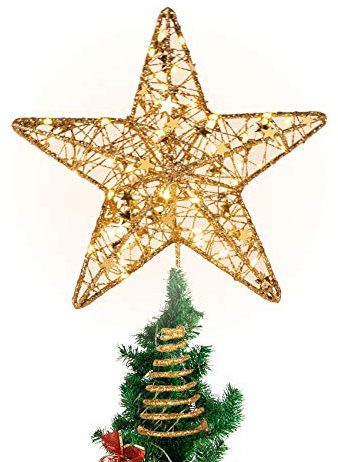 ilauke Weihnachtsbaum Topper,31cm Glitzernder Weihnachtsbaum Topper Christbaumspitze Gold Deko für Weihna Weihnachten Desktop Party Erntedankfest Innendekoration (Golden)
