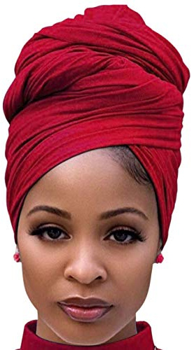 DRESHOW Envoltura de Cabello para Mujeres Negras Pañuelo de Cabeza Estirable de Mujeres Turbante Largo Envoltura de Cabeza Suave