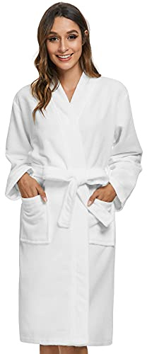 Orrpally Women Kimono Robes Lightweight Terry Cloth Bathrobe Knee Length Bath Robe White L