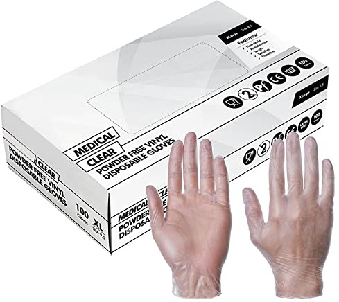 Expert Workwear Clear Vinyl Disposable Gloves Multi-Purpose Latex Free & Powder Free Blue Black - Box of 100 (Clear, L (Pack of 100))