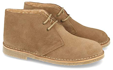 shoes&blues.es Botin Desert Boots Mujer y Caballero de Piel Serraje y Borreguillo, Suela de Crepe Antideslizante Confortables, con Cierre de Cordones.