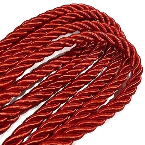10mm Red Metallic Rope Twisted Cord Strong All Purpose Rope Soft Cotton Polyester Blend 3 Strand Cord Rope for Crafting Upholstery Trim Curtain Tieback Decoration (10mm - Red - 3 Meters)