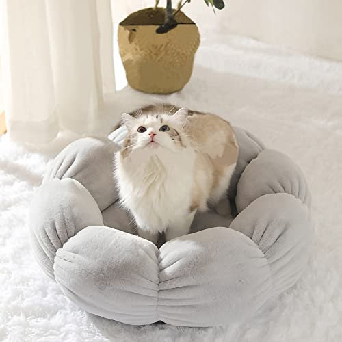 Nyescasa Katzenbett Hundebett Katzendecke Hundedecke Waschbar Katzenschlafplatz Flauschiges Kuscheliger Stoff für Katzen und Kleine Hunde Grau Runde Blume 40cm für Haustiere unter 4kg