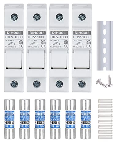 Solar PV Sicherungshalter 1-polig DC1000V 10 x 38 mm DIN-Schienenmontage,10A Sicherung photovoltaik (4pcs Sicherungshalter and 6pcs Sicherung)
