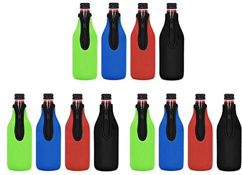 Cusstally 12 isolierte Manschetten für Bierflaschen, um das Getränk kühl zu halten, Jacken mit Reißverschluss