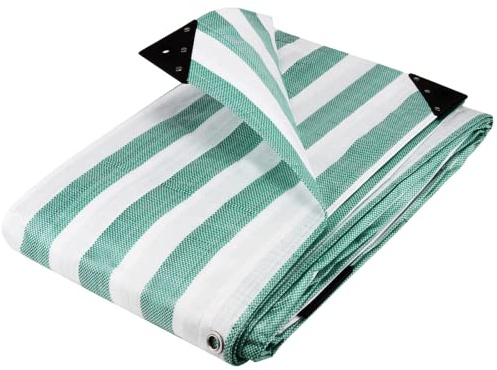 350cm x 550cm Green/White 170gsm Striped Tarpaulin Heavy Duty Market Stall Cover Tarp Sheet
