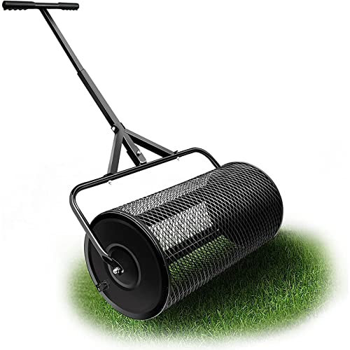 Épandeur de compost, rouleau de pelouse durable de 27 pouces, épandeur de fumier léger avec poignée en forme de T améliorée, épandeur de sol supérieur pour l'entretien de la pelouse et du jardin