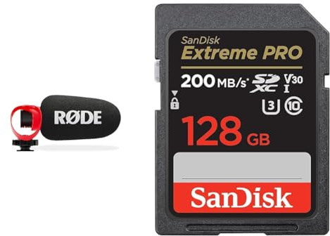 RØDE VideoMicro II – Ultrakompaktes Richtrohrmikrofon für hochwertige Audioaufnahmen mit Einer Kamera oder einem mobilen Gerät & SanDisk Extreme PRO SDXC UHS-I Speicherkarte 128 GB V30