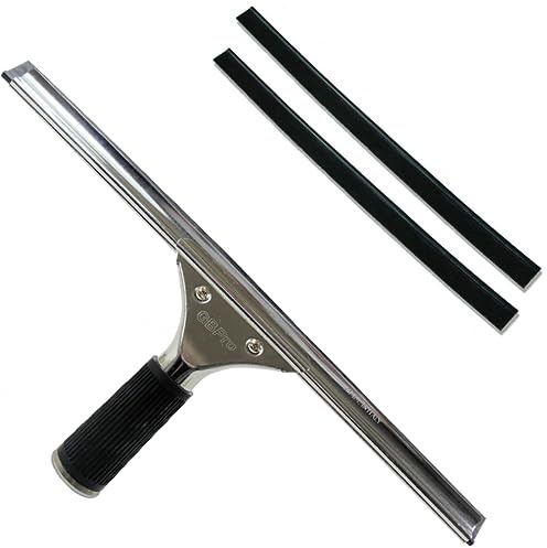 GBPro Professioneller Fensterabzieher aus Edelstahl, 35 cm, maschinengeschnitten, hochwertige Gummiblätter, 2 Stück