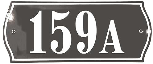 Hausnummer Hausnummernschild Emaille 15x37 cm, Emailschild, Hausschild, Individuell anpassbare Hausnummer, Vorbohrungen, Wetterfest, Türschild, Wunschtext, Keramik Emaille (Anthrazit)