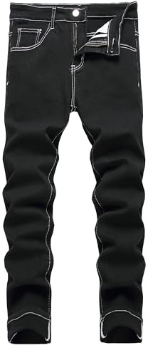 JUNBAOSS Mens Slim Fit Jeans Skinny Stretch Black Denim Pants for Men Straight Fit Men's Stretchy Ripped Skinny Biker Jeans Taped Slim Fit Denim Pants, Black 5881, 42