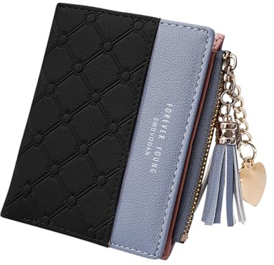 FuninCrea Leather Wallet, PU Small Purses for Women, Bifold Card Holder Small Purse with Zipper Coin Pocket, Multicard Women's Wallets Coin Purse for Cash, Cion, Card, Bill (Black)