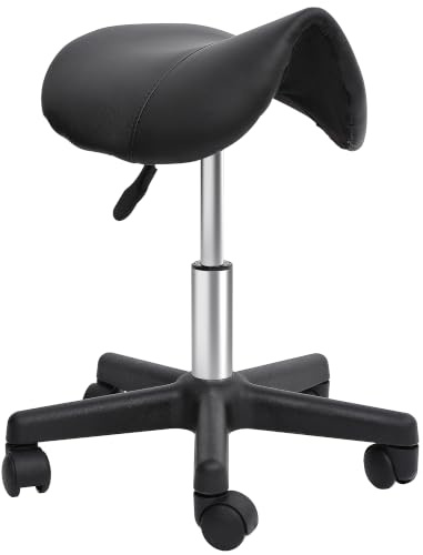HOMCOM Rollhocker Höhenverstellbarer Drehhocker Arbeitshocker mit Rädern Drehbarer Salonstuhl Sitzhocker Salon Hocker Kunstleder Schwarz 35 x 38 x 43-55H cm